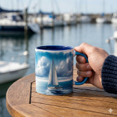 Blauer Horizont Einsames Segelboot Tasse
