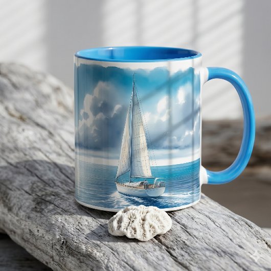 Blauer Horizont Einsames Segelboot Tasse