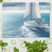 Blauer Horizont Segelboot allein unterwegs Geschirrtuch (Gefaltet)