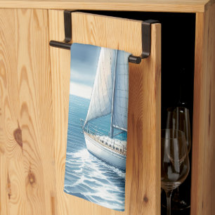 Blauer Horizont Segelboot allein unterwegs Geschirrtuch