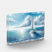 Blauer Horizont Segelboot alleine Fotoblock (Links)