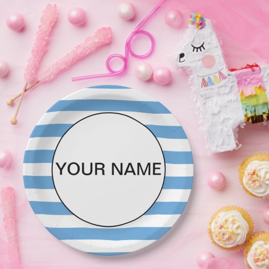 Blauer, horizontal gestreift pappteller (Party)