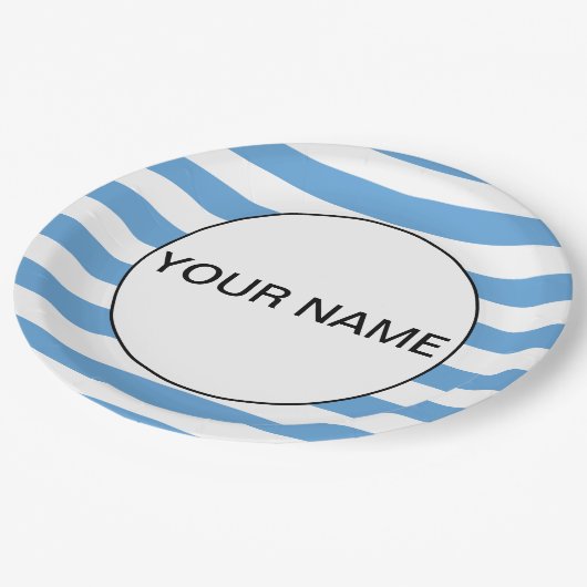 Blauer, horizontal gestreift pappteller (Schrägansicht)