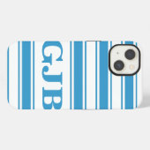 Blauer Horizontalstreifen mit Monogramm iPhone Hülle (Rückseite (Horizontal))