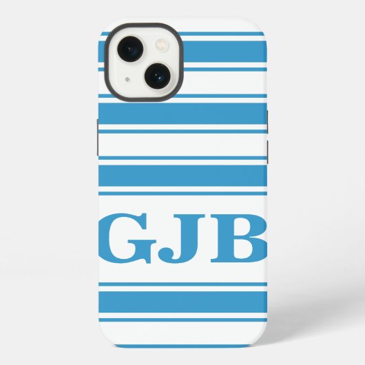 Blauer Horizontalstreifen mit Monogramm iPhone Hülle (Rückseite)