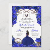 Blauer Horseshoe Western Charra Floral Quinceanera Einladung (Vorderseite)