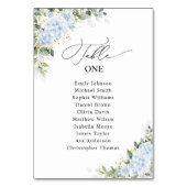 Blauer Hortensien-Blumen-Hochzeitstisch-Sitzplan Tischnummer (Rückseite)