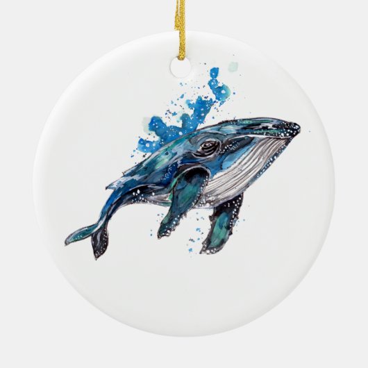 Blauer Humpback Whale Keramik Ornament (Hinten)
