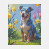 Blauer Hund Frühlingsblumen Malerei Fleecedecke (Vorderseite)