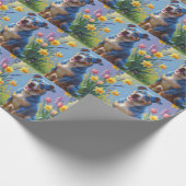 Blauer Hund Frühlingsblumen Malerei Geschenkpapier (Ecke)