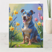 Blauer Hund Frühlingsblumen Malerei Karte (Vorderseite)