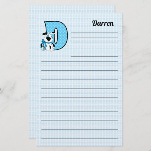Blauer Hund Grammatierter Buchstabe D Lined Briefpapier (Vorne/Hinten)