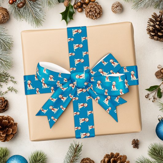 Blauer Hund Illustration Frohe Weihnachtsfeiertage Satinband