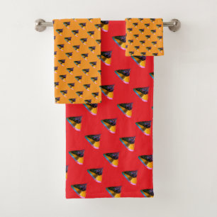 Blauer Hund küsst Rot + Orange     Badhandtuch Set