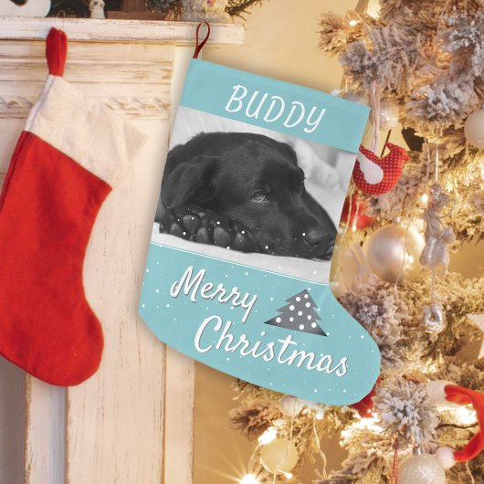 Blauer Hund Name des Hauses und Foto Großer Weihnachtsstrumpf