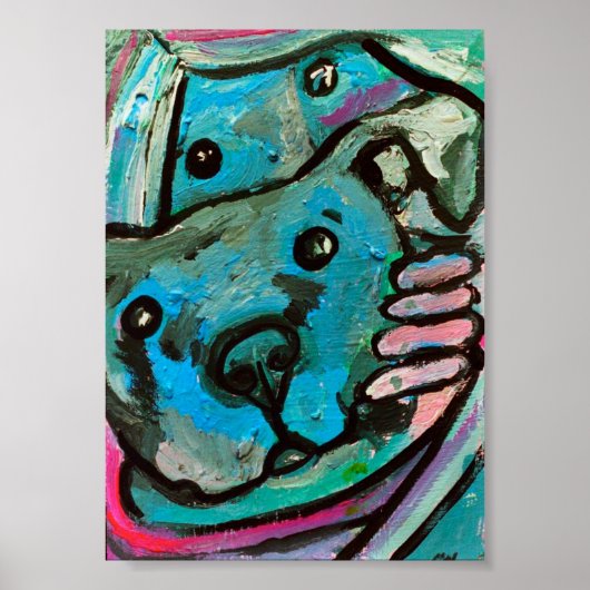 Blauer Hund und Mädchen Poster (Vorne)