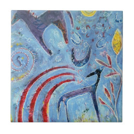 Blauer Hund und Pony Fliese