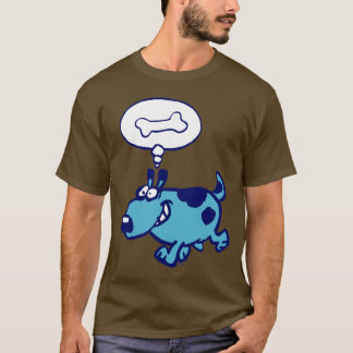Blauer HundeCartoon, der an Knochen T - Shirt