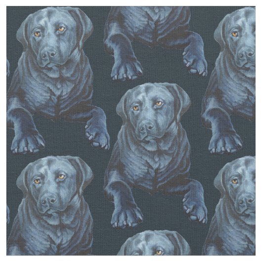 Blauer Hundemuster aus schwarzem Lab Stoff (Nahaufnahme)