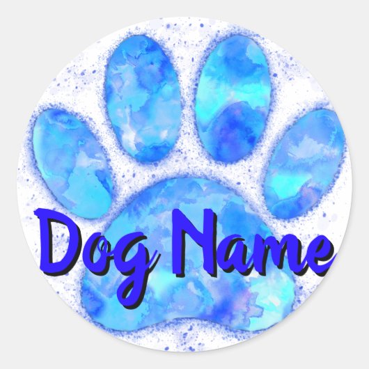 Blauer Hundepflaster mit Individuelle Name Runder Aufkleber (Vorderseite)