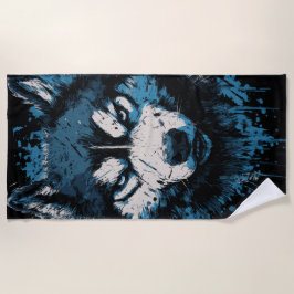 Blauer Husky-Strandtuch – Kühne Hundekunst Strandtuch