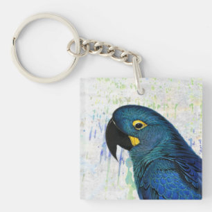 Blauer Hyazinthemacaw-Vintage Porträt-Kunst Schlüsselanhänger