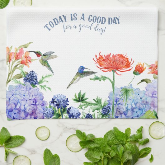 Blauer Hydrangea Birds Korallenorange Blauer Guten Geschirrtuch (Gefaltet)