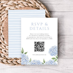 Blauer Hydrangea blüht UAWG und Details, w/QR-Code Begleitkarte