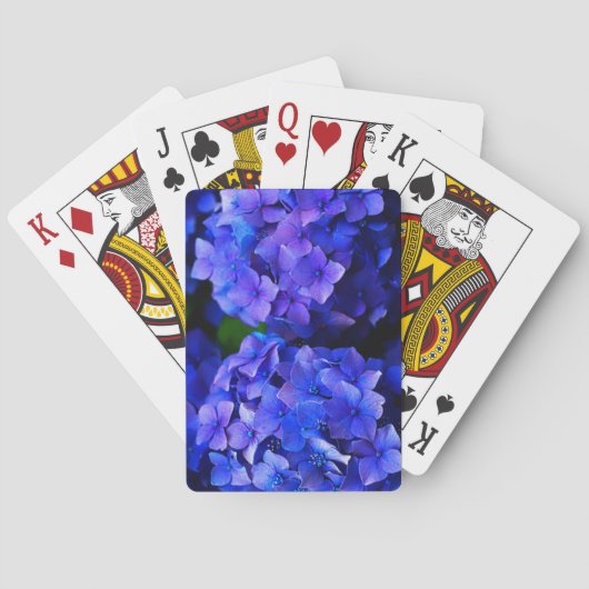 Blauer Hydrangea-Blumen-Designer Spielkarten (Rückseite)