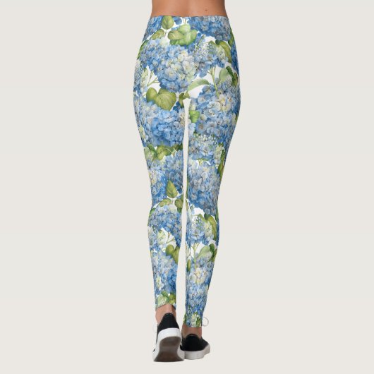 Blauer Hydrangea-Blumenmuster Leggings (Rückseite)