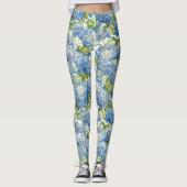 Blauer Hydrangea-Blumenmuster Leggings (Vorderseite)