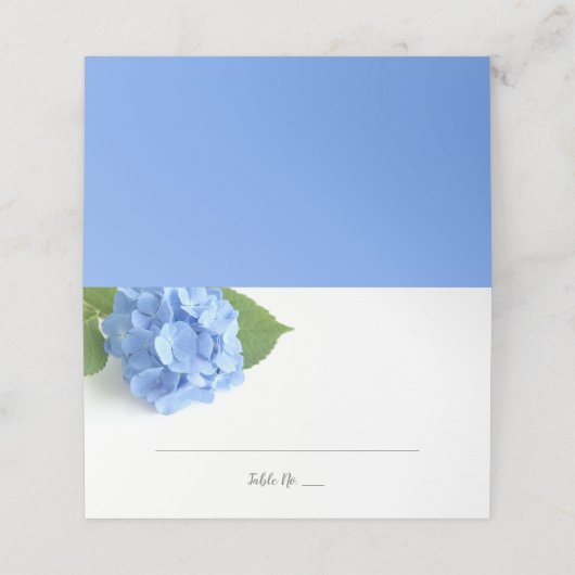 Blauer Hydrangea-Blumenzehen Platzkarte (Außenseite Aufgefaltet)