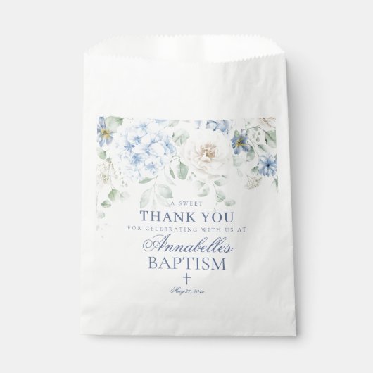 Blauer Hydrangea Botanische Taufe Dessert Geschenktütchen (Vorderseite)