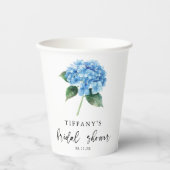 Blauer Hydrangea Brautparty Begrüßungszeichen Pappbecher (Vorderseite)