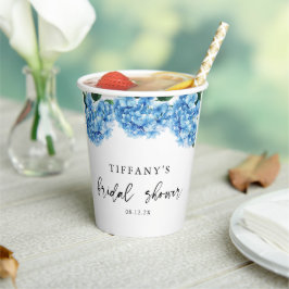 Blauer Hydrangea Brautparty Begrüßungszeichen Pappbecher