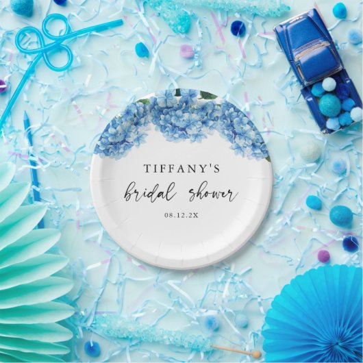 Blauer Hydrangea Brautparty Begrüßungszeichen Pappteller (Party)