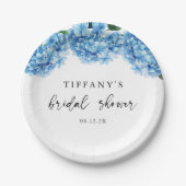 Blauer Hydrangea Brautparty Begrüßungszeichen Pappteller (Vorderseite)