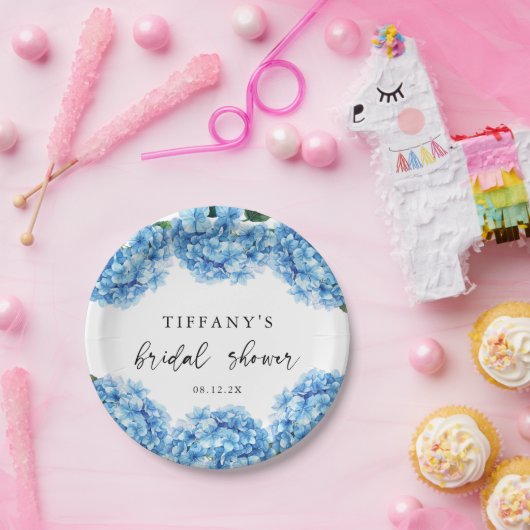 Blauer Hydrangea Brautparty Begrüßungszeichen Pappteller (Party)