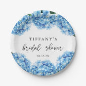 Blauer Hydrangea Brautparty Begrüßungszeichen Pappteller (Vorderseite)