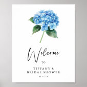 Blauer Hydrangea Brautparty Begrüßungszeichen Poster (Vorne)