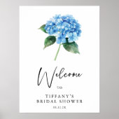 Blauer Hydrangea Brautparty Begrüßungszeichen Poster (Vorne)