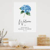 Blauer Hydrangea Brautparty Begrüßungszeichen Poster (Küche)