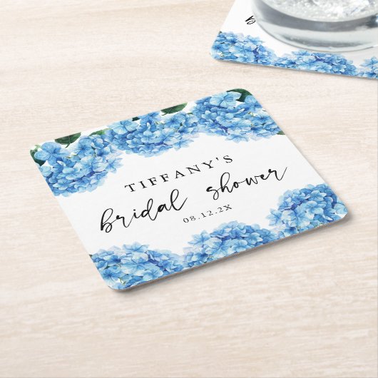 Blauer Hydrangea Brautparty Begrüßungszeichen Rechteckiger Pappuntersetzer (angewinkelt)