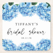 Blauer Hydrangea Brautparty Begrüßungszeichen Rechteckiger Pappuntersetzer (Vorderseite)