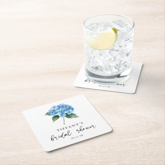 Blauer Hydrangea Brautparty Begrüßungszeichen Rechteckiger Pappuntersetzer (Vor Ort)