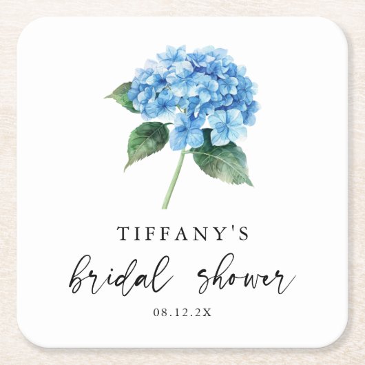 Blauer Hydrangea Brautparty Begrüßungszeichen Rechteckiger Pappuntersetzer (Vorderseite)