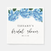 Blauer Hydrangea Brautparty Begrüßungszeichen Serviette (Vorderseite)
