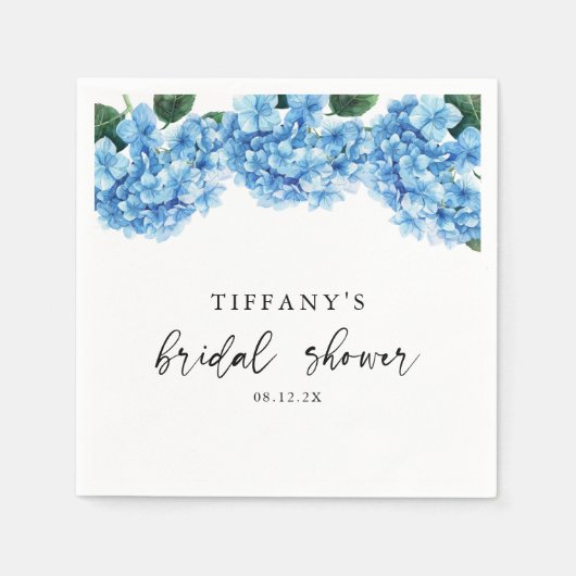 Blauer Hydrangea Brautparty Begrüßungszeichen Serviette (Vorderseite)