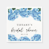 Blauer Hydrangea Brautparty Begrüßungszeichen Serviette (Vorderseite)