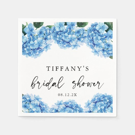Blauer Hydrangea Brautparty Begrüßungszeichen Serviette (Vorderseite)
